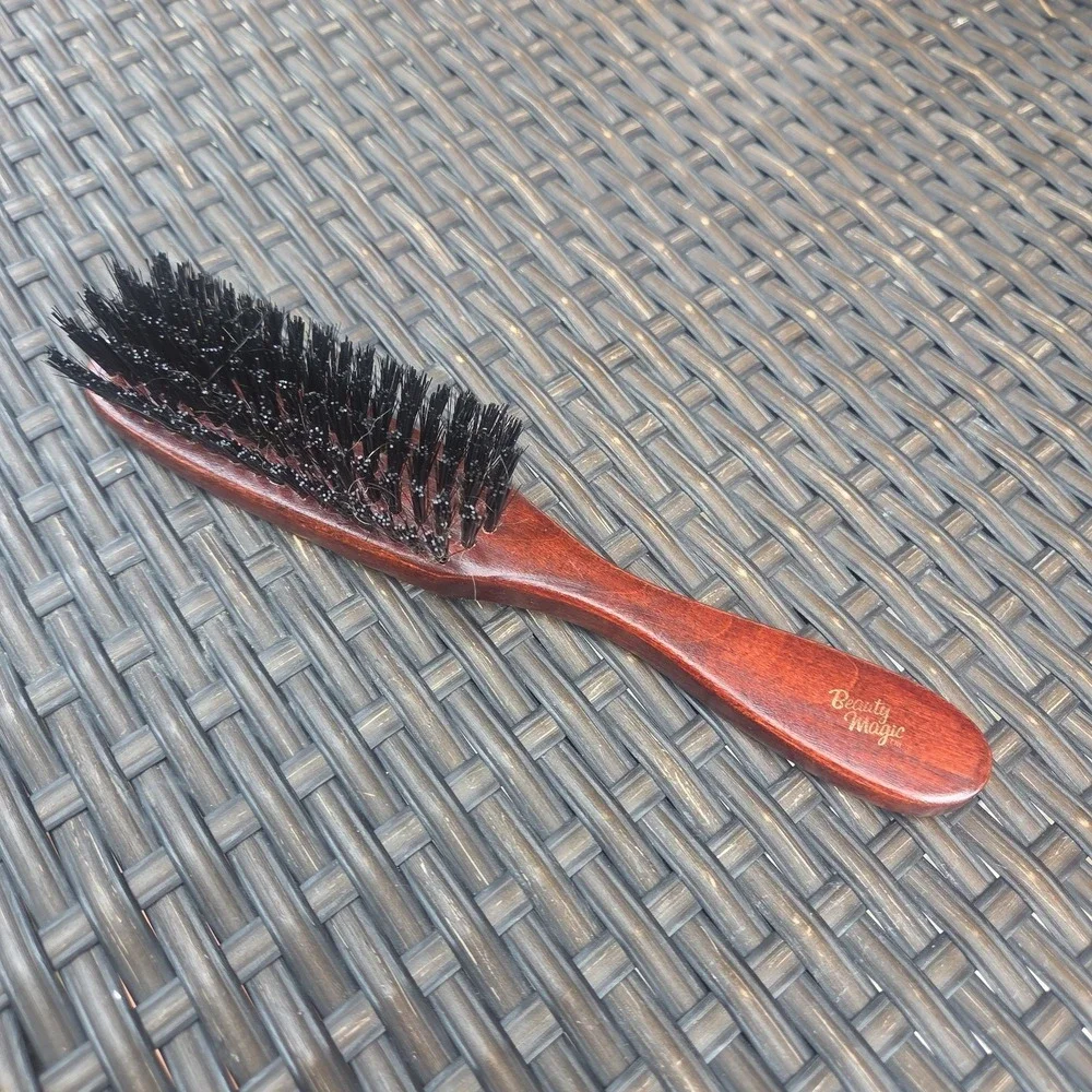 Vintage Dark Wooden Round Beauty Magic Bristle Thin Hairbrush Brush